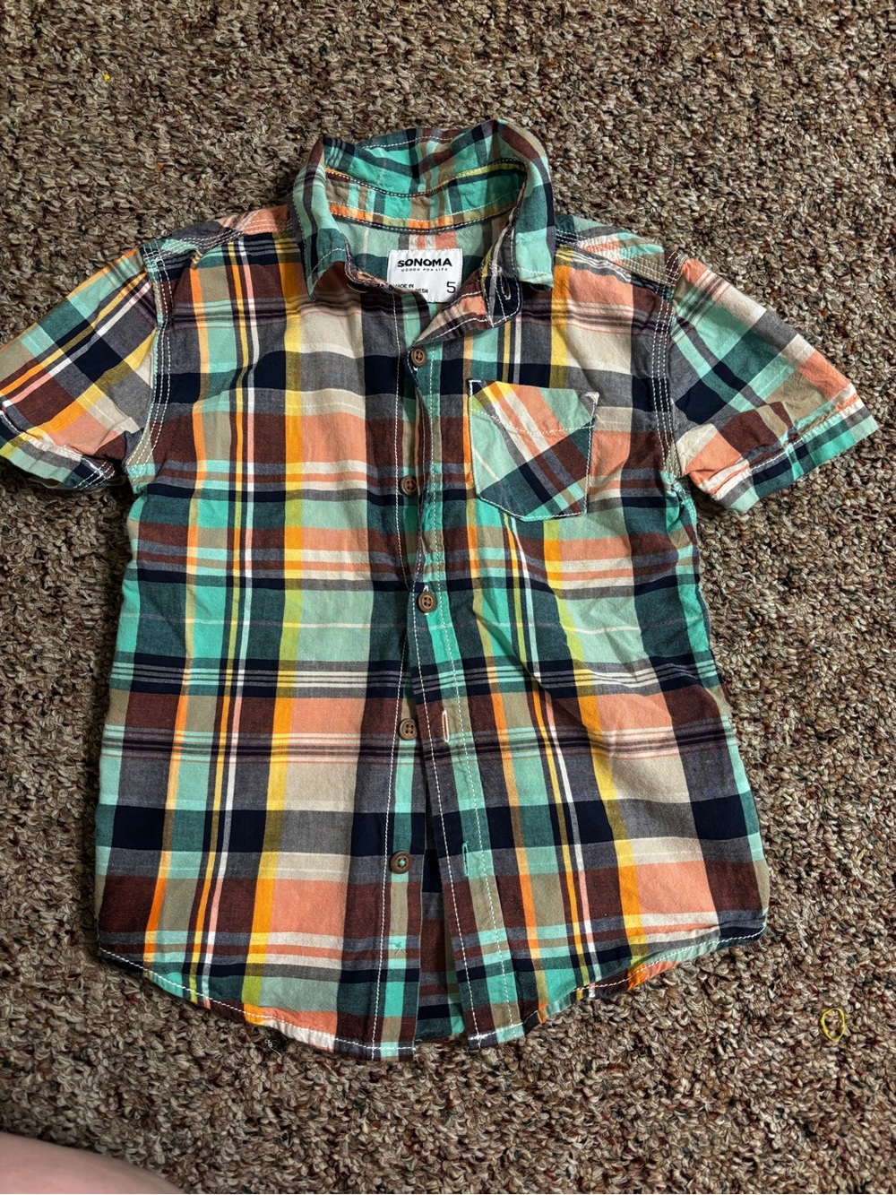 Sonoma Teal, Orange & Navy Plaid Short-Sleeve Button-Down Shirt